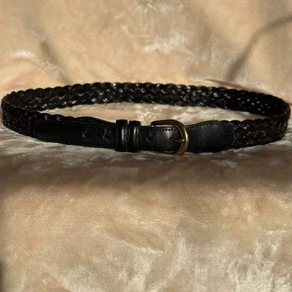 Coach Black Leather Braided Brass Buckle Belt Women's 36" - Picture 9 of 9